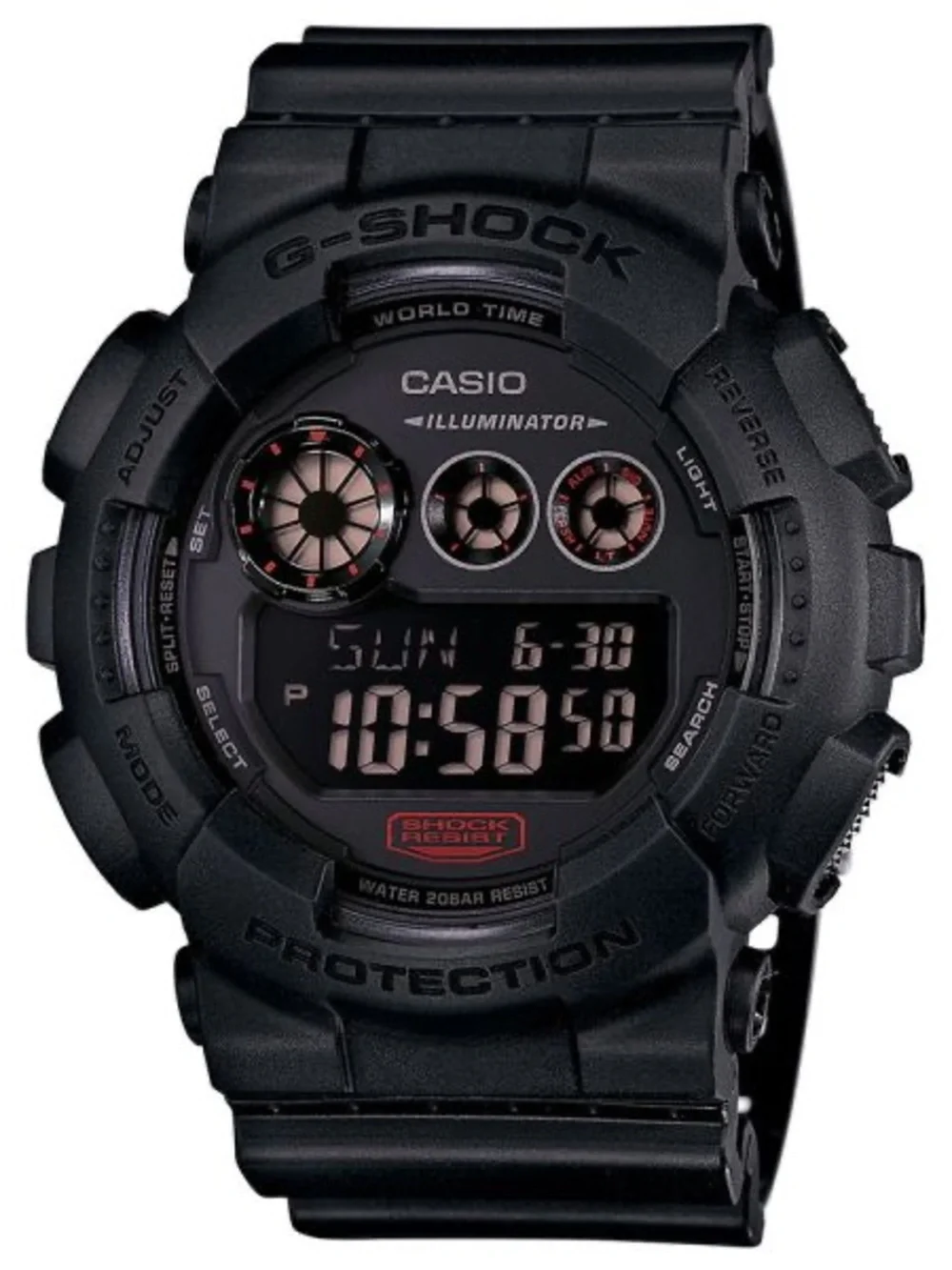 Casio G-Shock Black Resin Digital Watch with Red Accents
